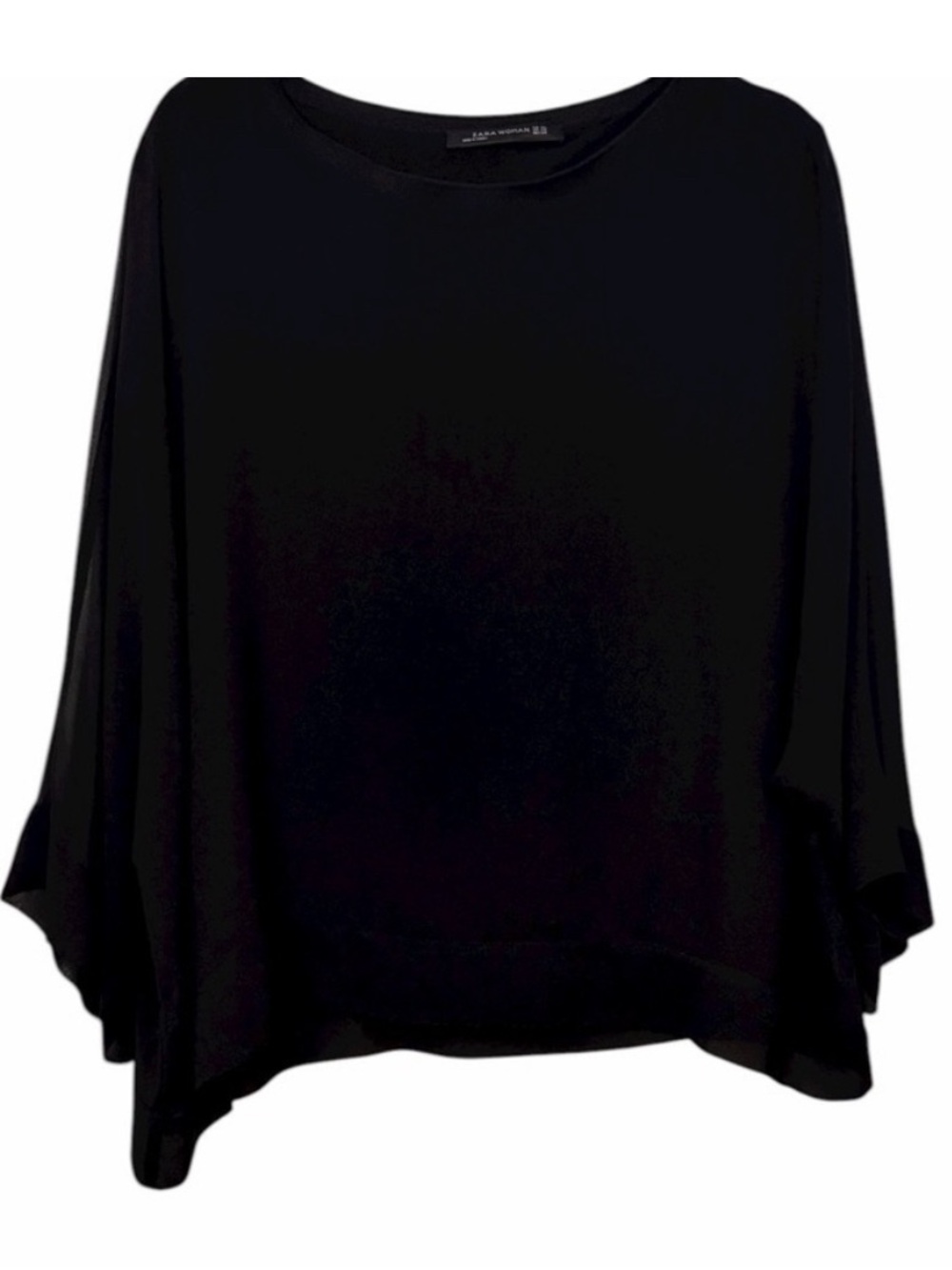 ZARA Black Flowing Poncho-Style Blouse SHEER